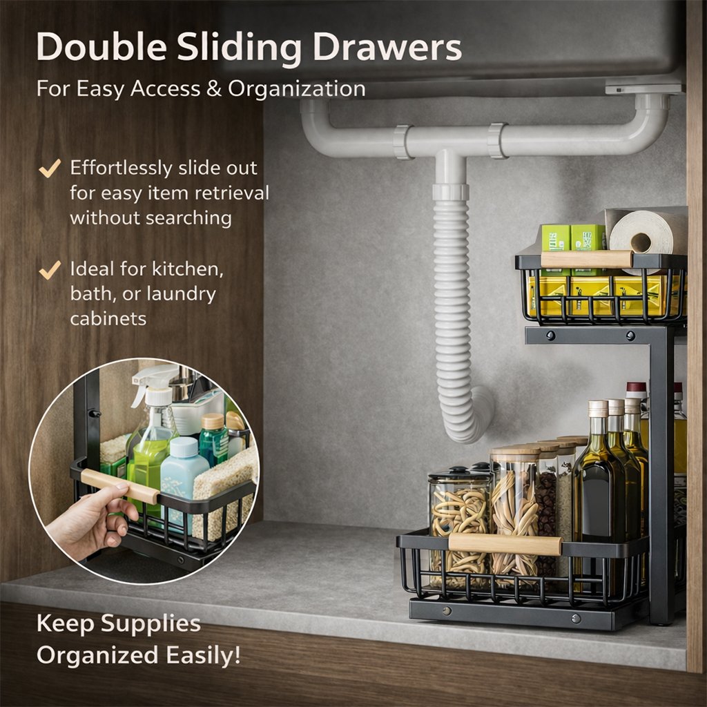 C-Shaped Under Sink Organizer with 2-Tier Sliding Drawers🚰