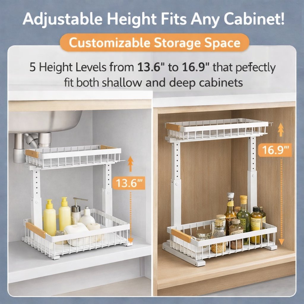 C-Shaped Under Sink Organizer with 2-Tier Sliding Drawers🚰