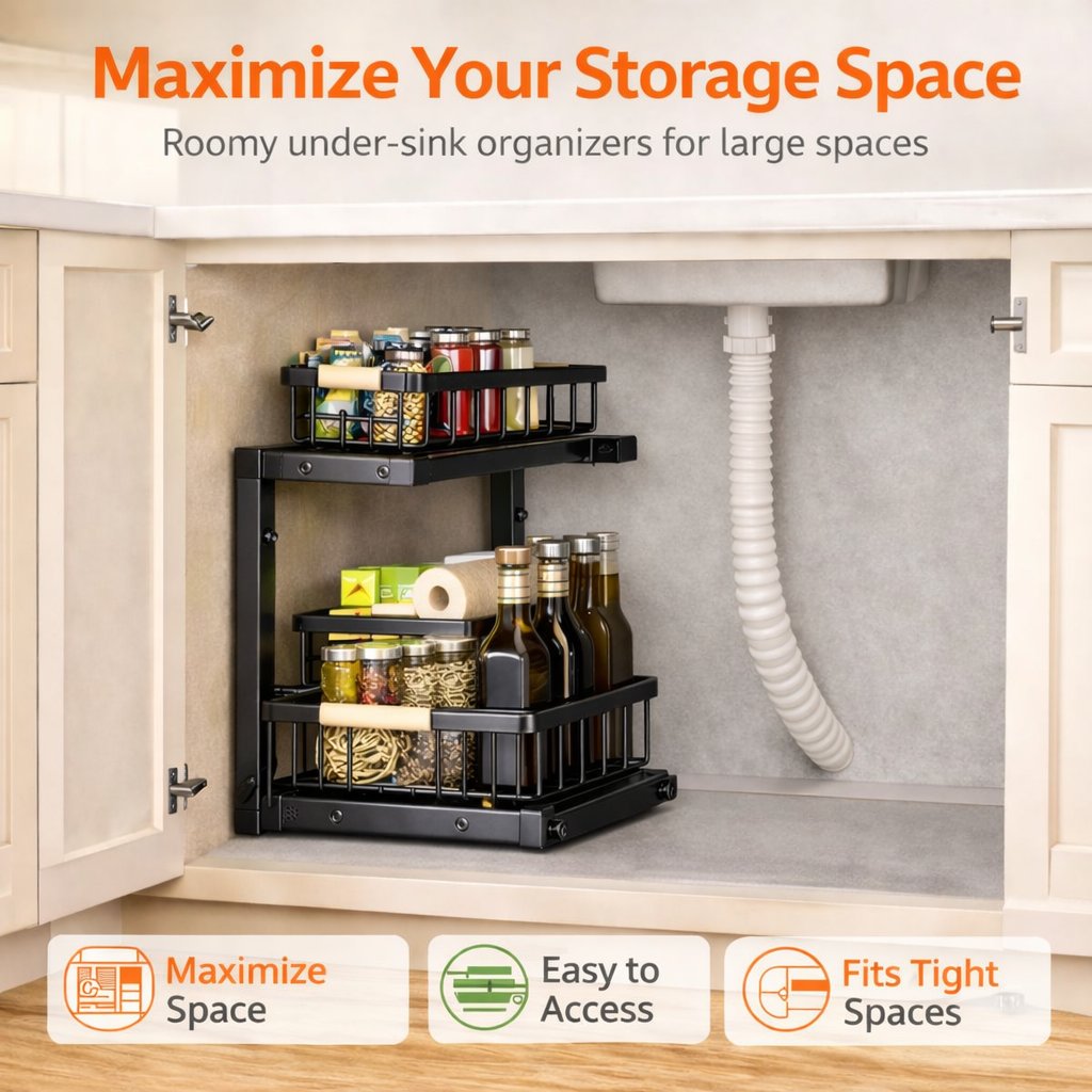 C-Shaped Under Sink Organizer with 2-Tier Sliding Drawers🚰