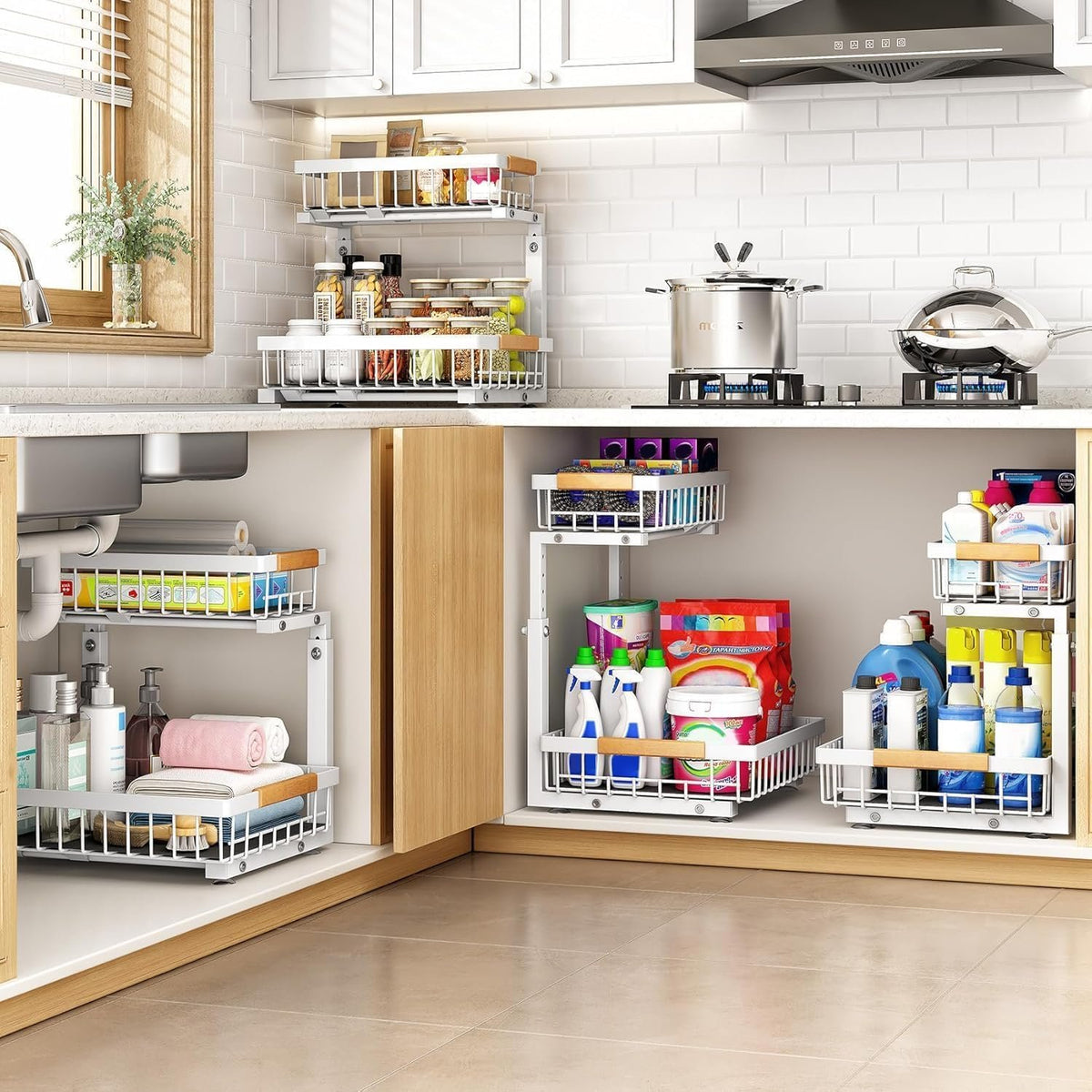 C-Shaped Under Sink Organizer with 2-Tier Sliding Drawers🚰