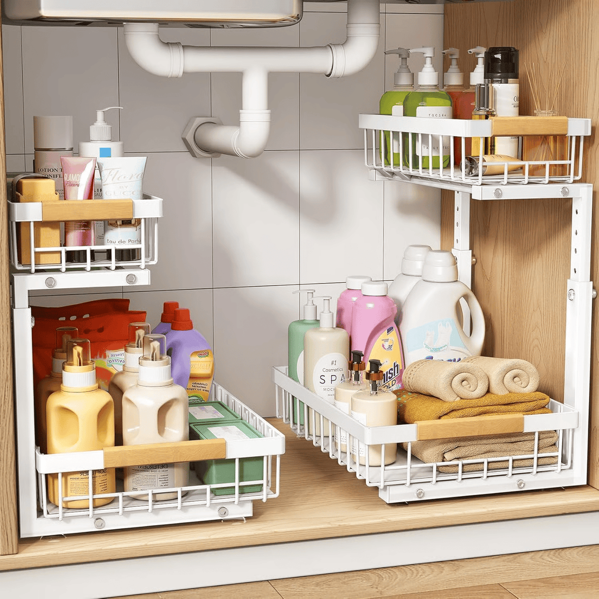 C-Shaped Under Sink Organizer with 2-Tier Sliding Drawers🚰
