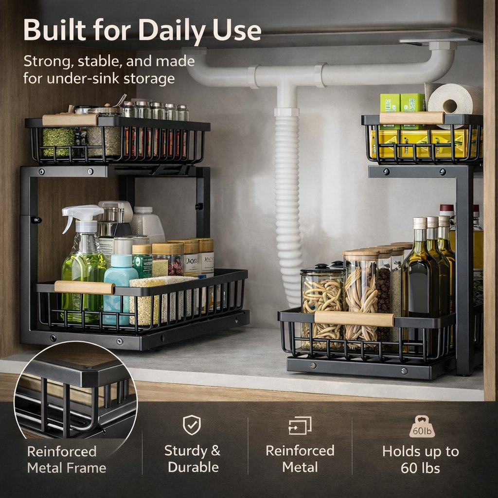 C-Shaped Under Sink Organizer with 2-Tier Sliding Drawers🚰
