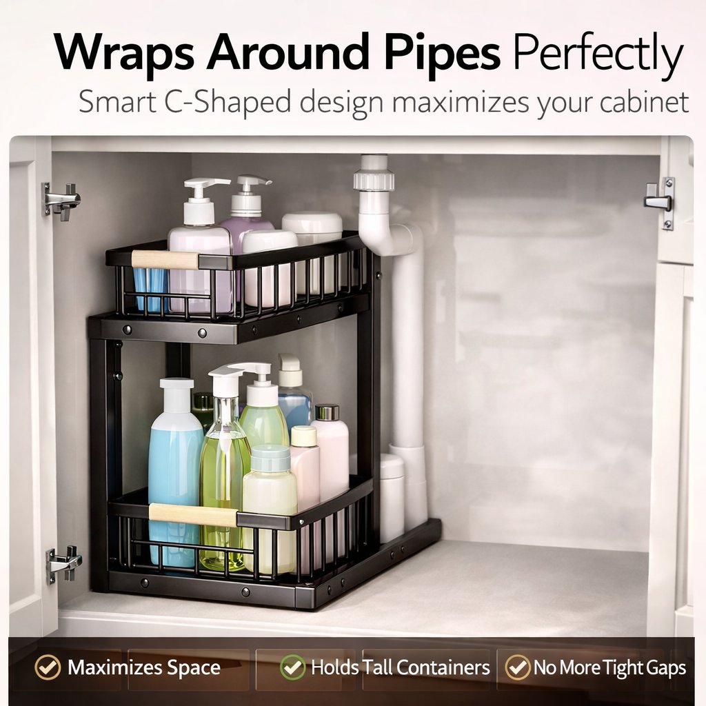 C-Shaped Under Sink Organizer with 2-Tier Sliding Drawers🚰