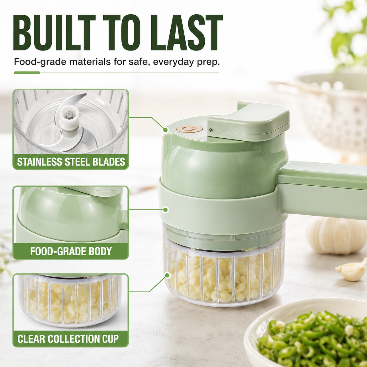 ⚡ 4-in-1 Electric Vegetable Chopper – Slice, Chop, Peel & Clean