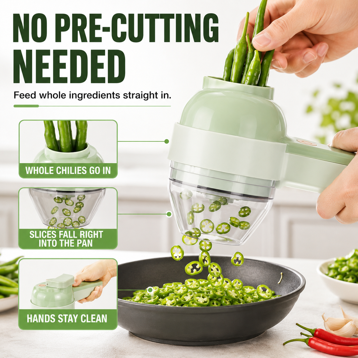 ⚡ 4-in-1 Electric Vegetable Chopper – Slice, Chop, Peel & Clean
