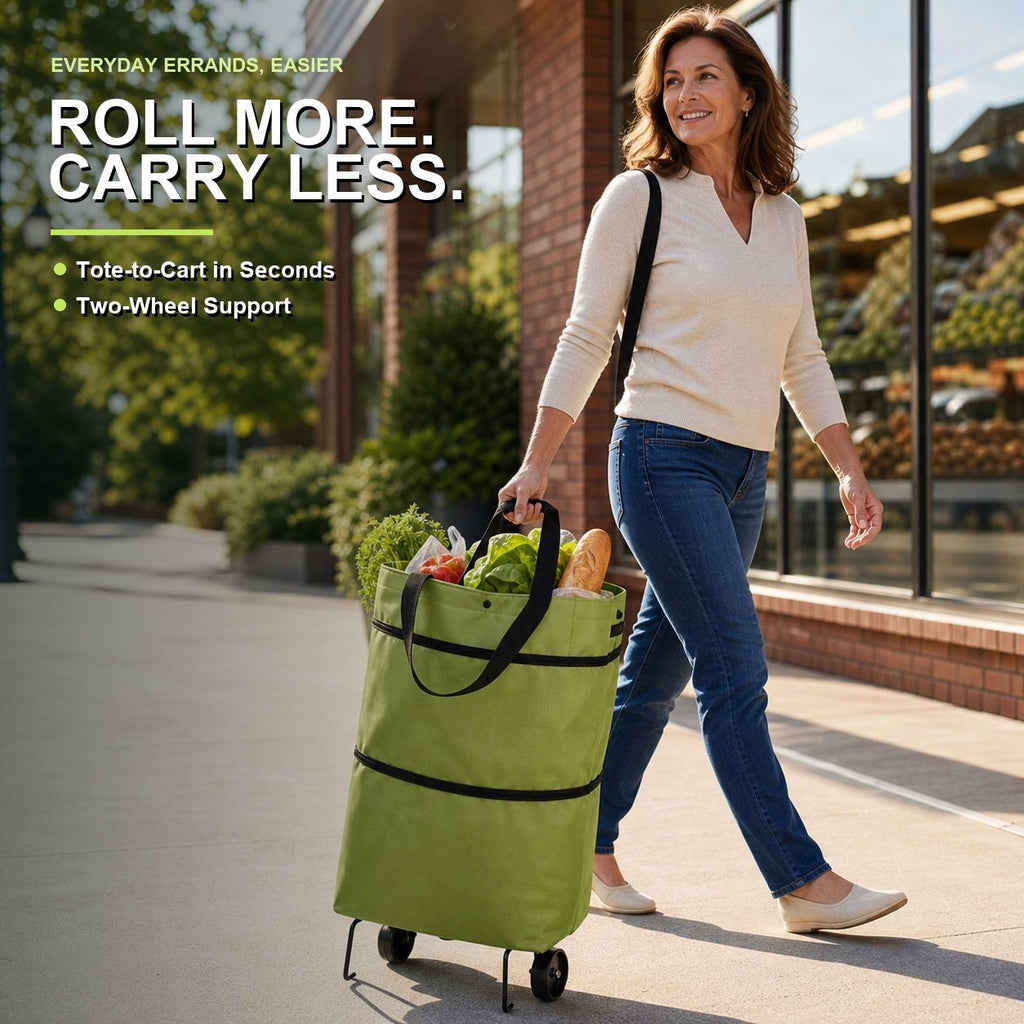Fold-and-Go 2-in-1 Rolling Shopping Tote