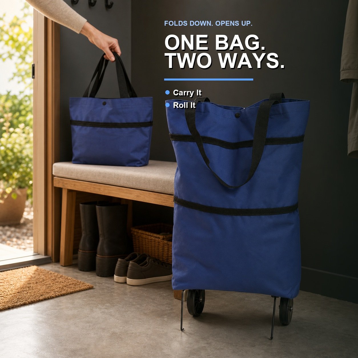Fold-and-Go 2-in-1 Rolling Shopping Tote