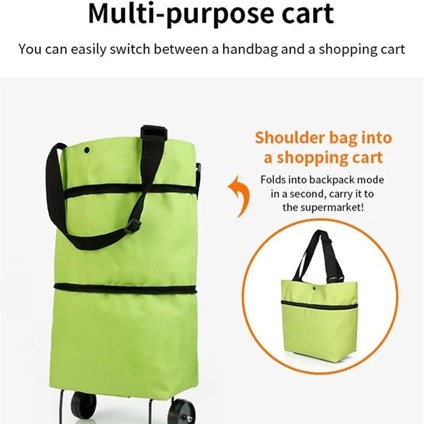Fold-and-Go 2-in-1 Rolling Shopping Tote