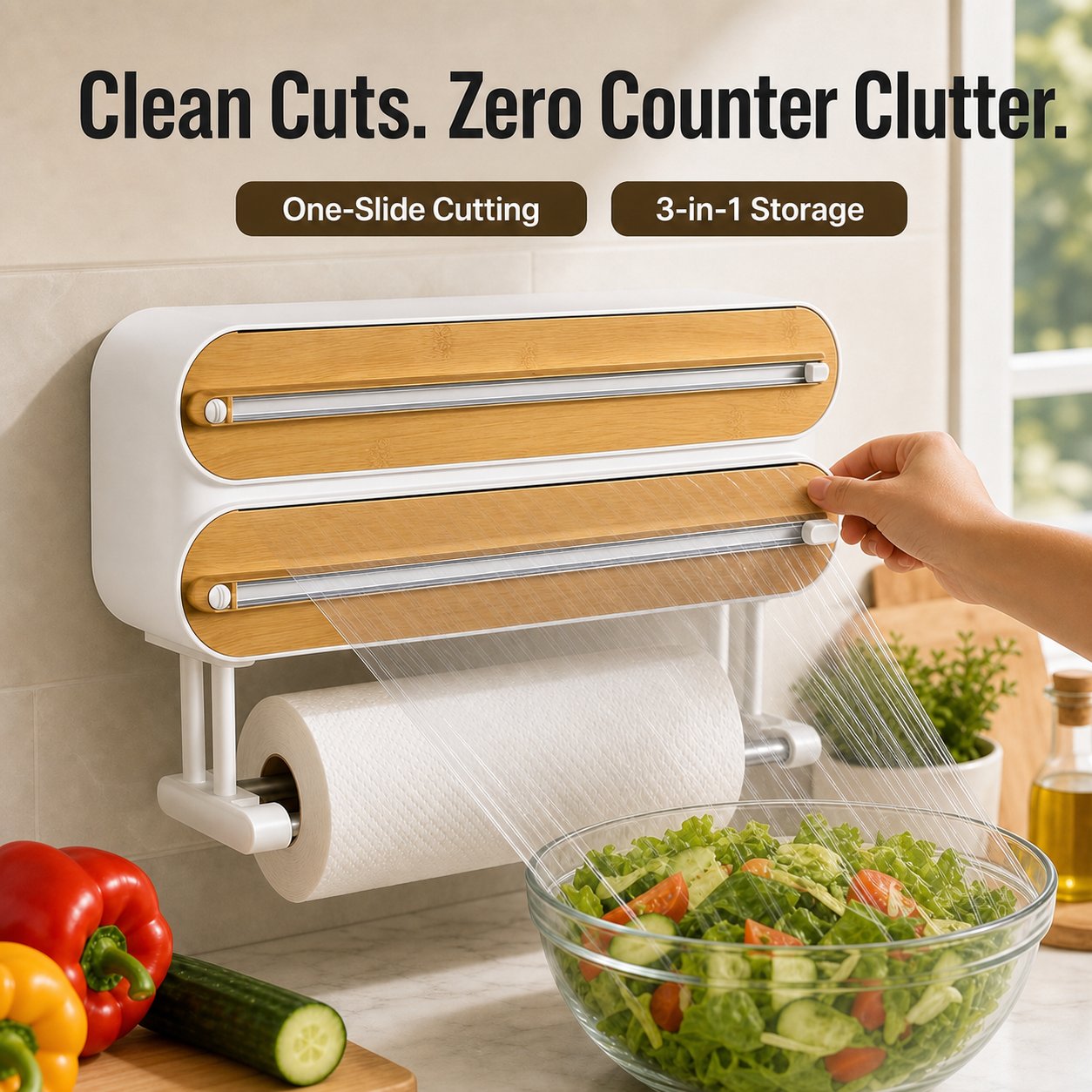 3-in-1 Magnetic Kitchen Wrap Station with Clean-Cut Sliders