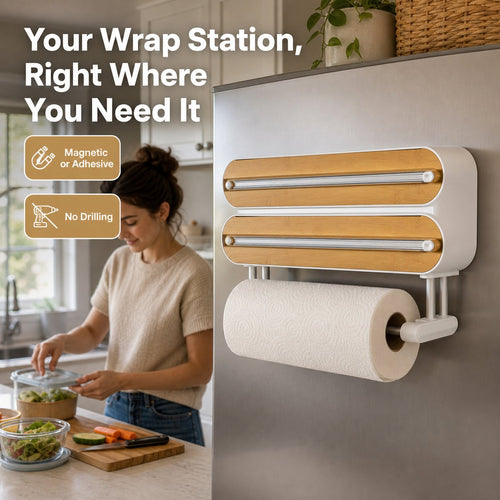 3-in-1 Magnetic Kitchen Wrap Station with Clean-Cut Sliders