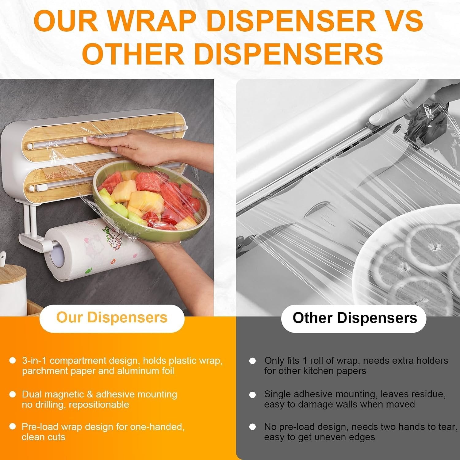 3-in-1 Magnetic Kitchen Wrap Station with Clean-Cut Sliders
