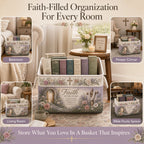 ✝️ Christian Faith Inspirational Storage Basket | Spacious Foldable Fabric Organizer with Rope Handles & 3 Scripture Designs 🌿✨