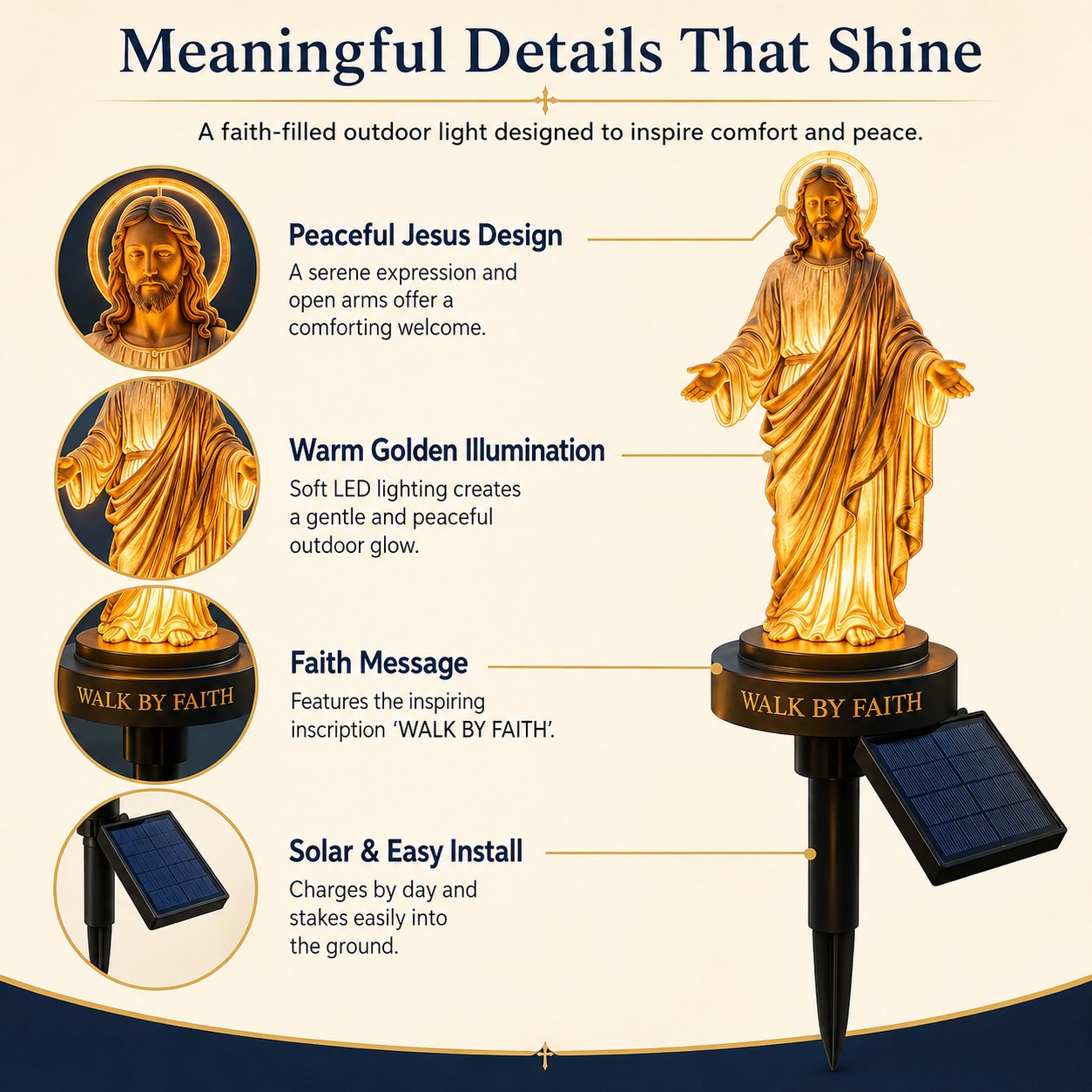 ✝️ Walk by Faith Solar Jesus Garden Light | Automatic Warm Halo Glow, Weather-Resistant Ground Stake & No-Wiring Outdoor Faith Decor ✨