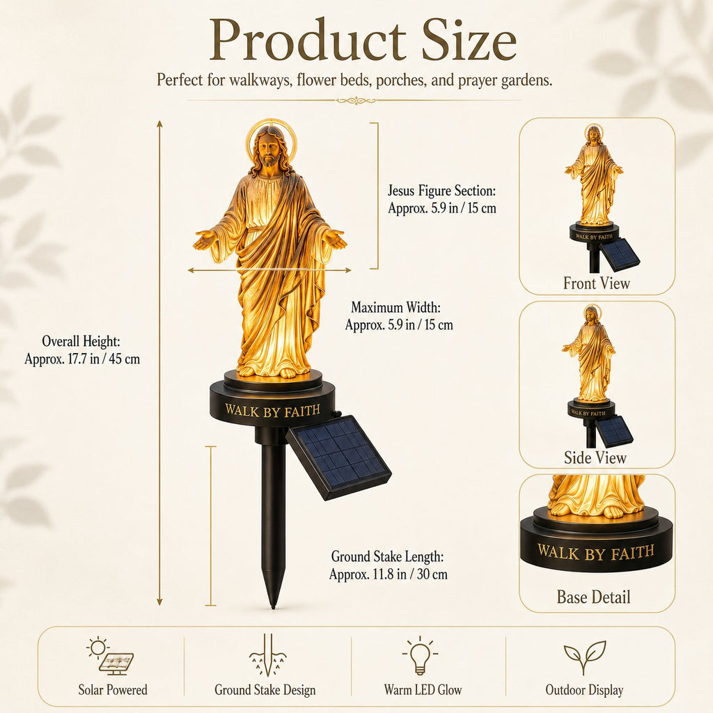 ✝️ Walk by Faith Solar Jesus Garden Light | Automatic Warm Halo Glow, Weather-Resistant Ground Stake & No-Wiring Outdoor Faith Decor ✨