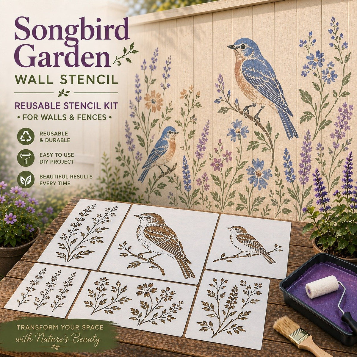 🌿Garden Bloom Wall Stencil Kit