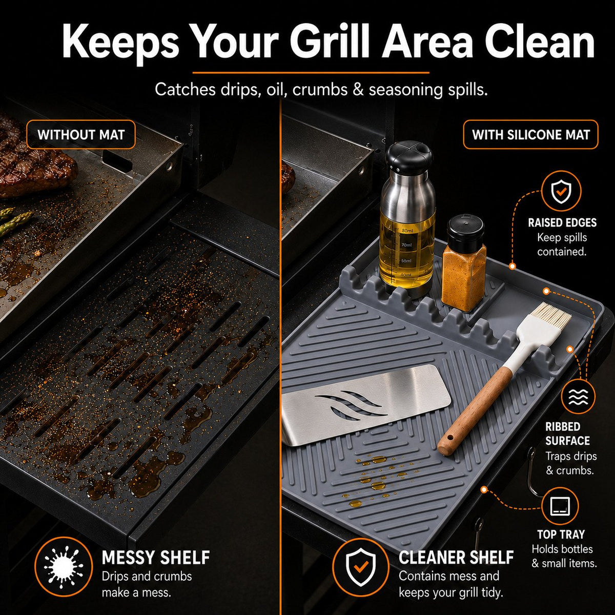 16x11.5" Silicone Mat – Heat Resistant, Dishwasher Safe, Non-Slip for Grill & Counter
