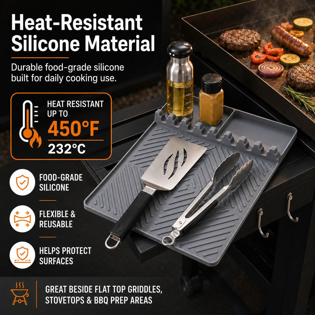 16x11.5" Silicone Mat – Heat Resistant, Dishwasher Safe, Non-Slip for Grill & Counter