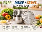 3-in-1 Stainless Steel Grater Bowl & Colander Set