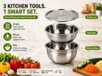 3-in-1 Stainless Steel Grater Bowl & Colander Set