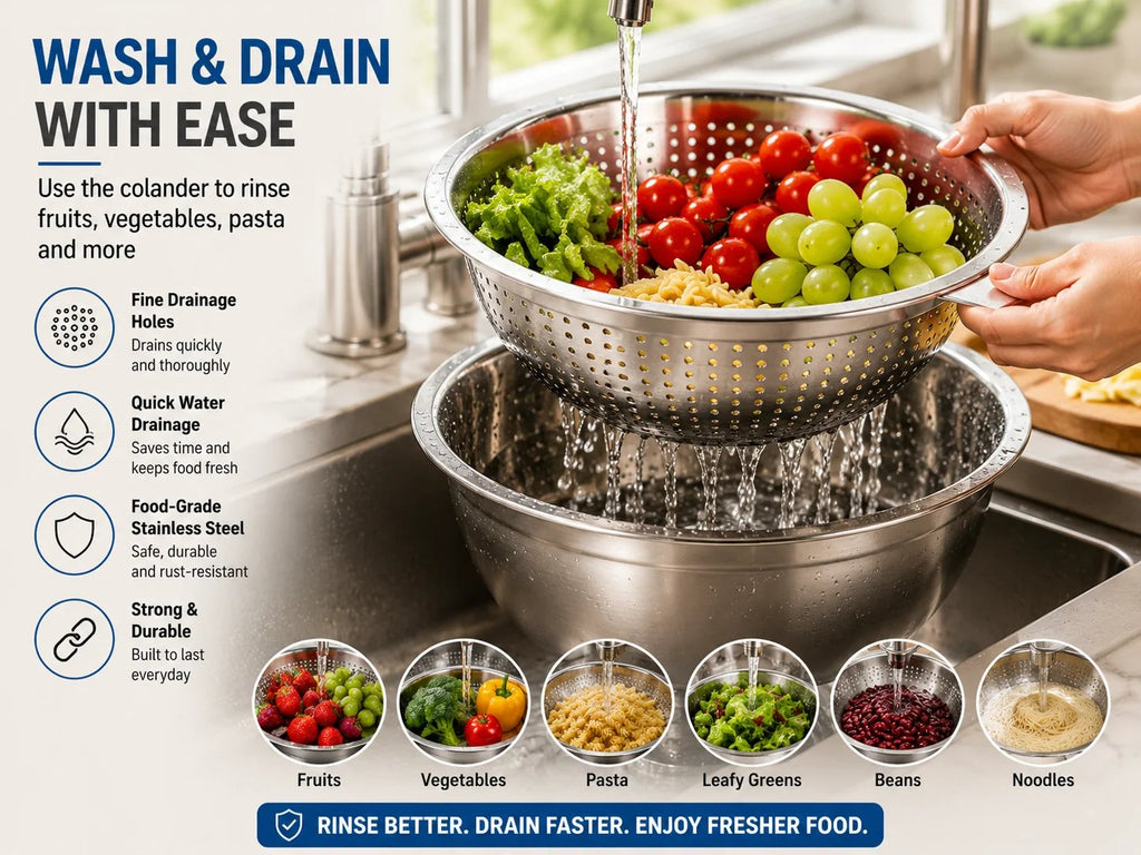 3-in-1 Stainless Steel Grater Bowl & Colander Set