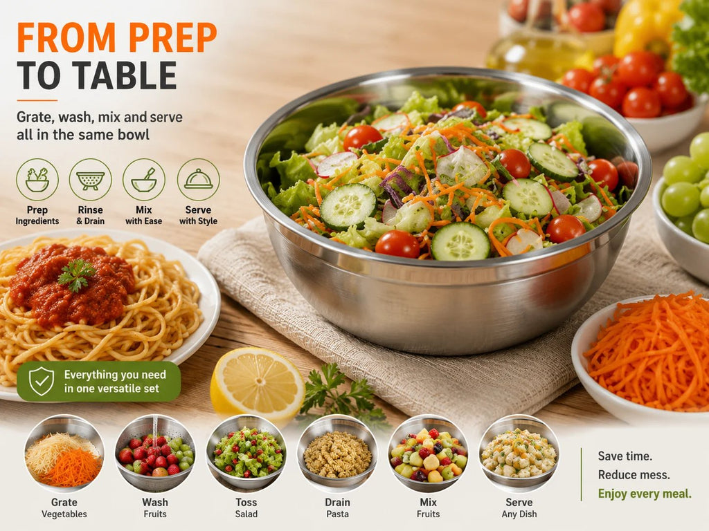 3-in-1 Stainless Steel Grater Bowl & Colander Set