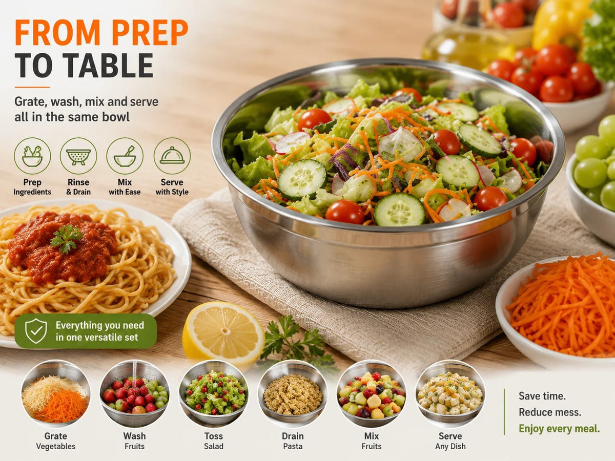 3-in-1 Stainless Steel Grater Bowl & Colander Set