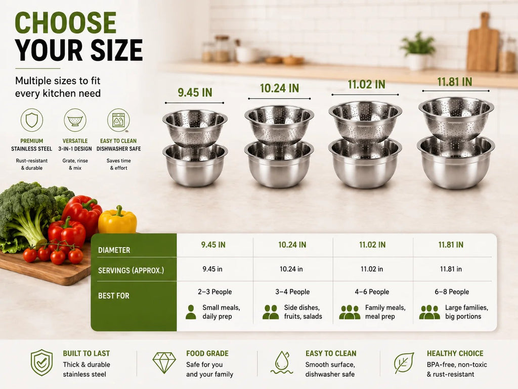 3-in-1 Stainless Steel Grater Bowl & Colander Set