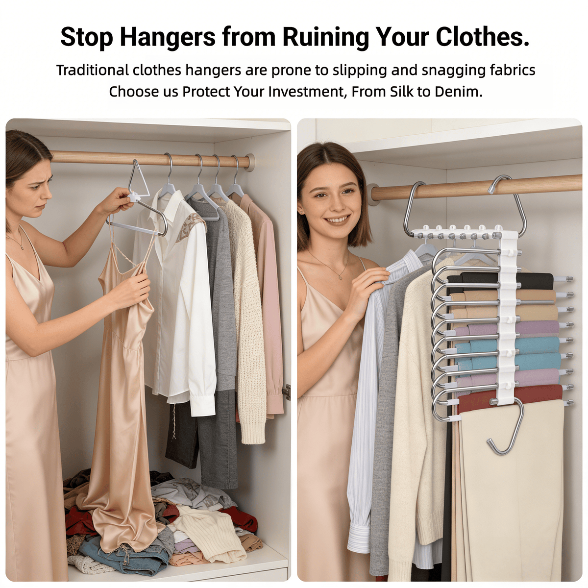👖 9-Tier Space-Saving Pants Hangers – 2 Pack