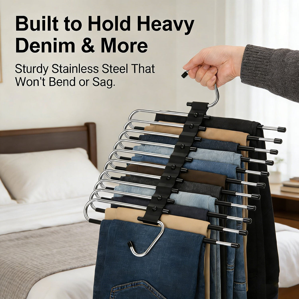 👖 9-Tier Space-Saving Pants Hangers – 2 Pack