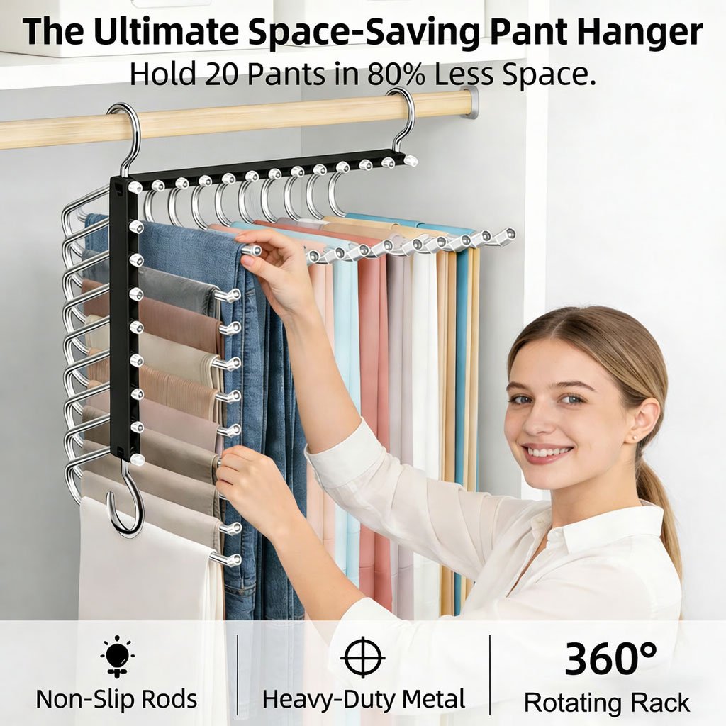 👖 9-Tier Space-Saving Pants Hangers – 2 Pack